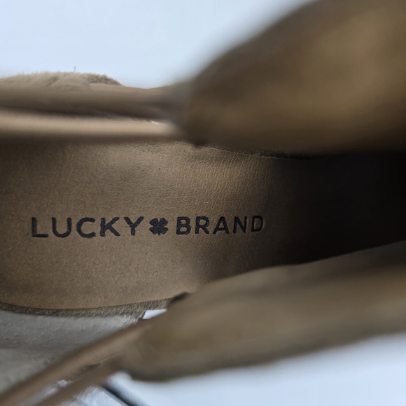 Lucky Brand Reevas Wedge Peep-Toe Ankle Booties, Tan Suede, Women's 10 - Picture 10 of 16